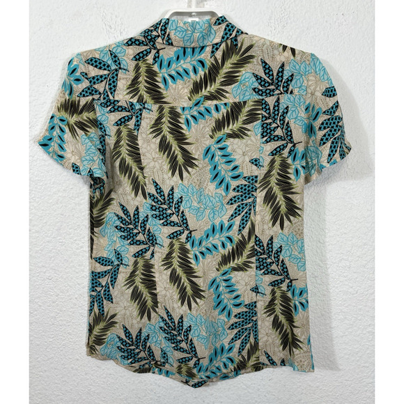 Amber Sun Hawaiian Shirt Size S Beige Floral Silk Short Sleeve Button Up - Picture 7 of 8